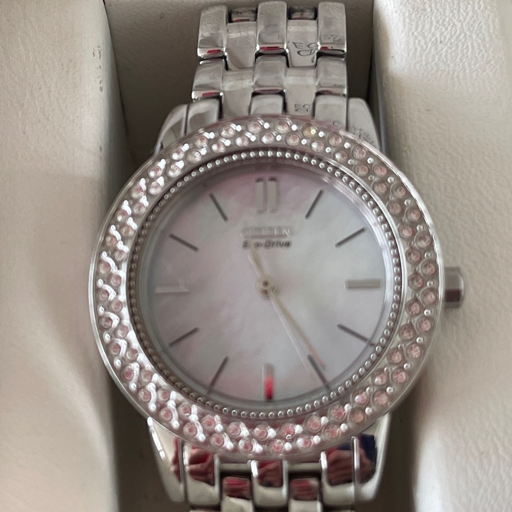 Citizen Women's Silver Watch with Pink Accents